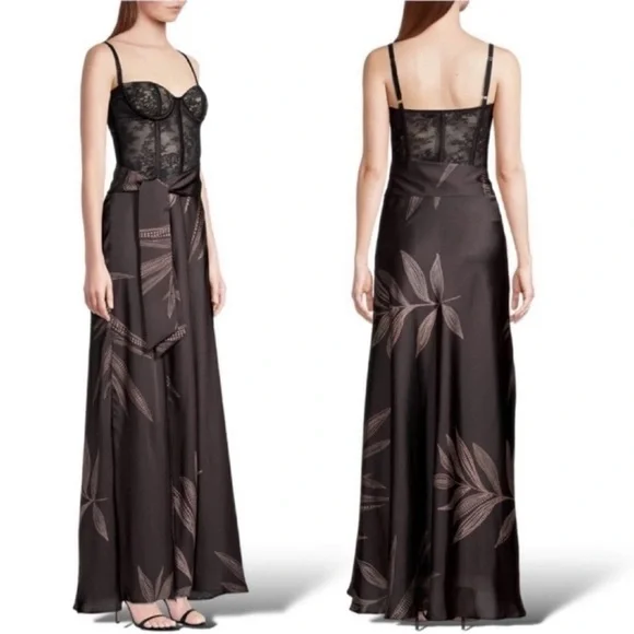 KATIE May Shannon Lace Bustier Tie Wrap Maxi Dress Gown Semi Sheer Size Large - Picture 3 of 15